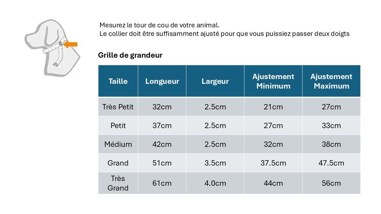 Grille des grandeurs collier robuste rivets