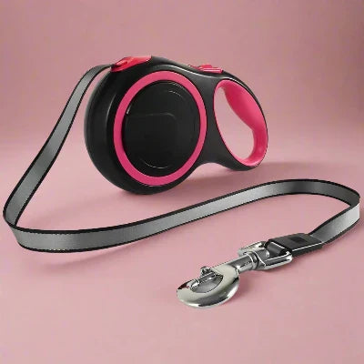 Laisse de chien rétractable nylon rose