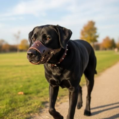 Muselière pour chien​ cuir brun café-anti morsure robuste