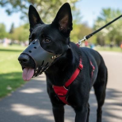 Muselière pour chien​ cuir noir robuste confortable sécuritaire