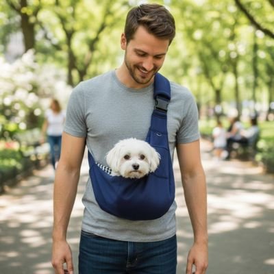 Sac transport pour chien bleu tissu souple leger 