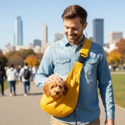 Sac transport pour chien jaune confortable secure tissus